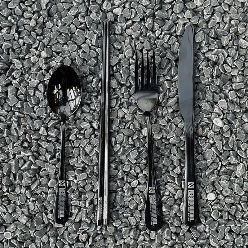 

NBHD spoon cutlery spoon chopsticks thickened home outdoor portable 304 stainless steel black steak knife