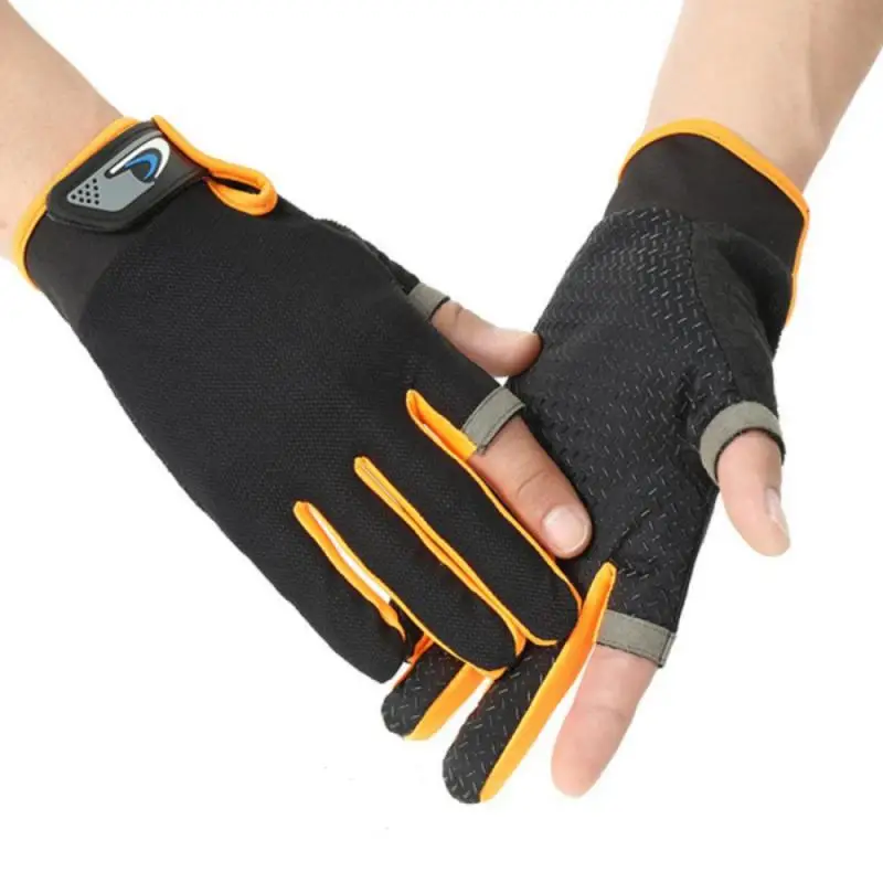 Summer Men Fishing Gloves Women Two Finger Cut Male Touchscreen Angling Anti-Slip Sun-Proof Breathable Cycling Fitness Gloves