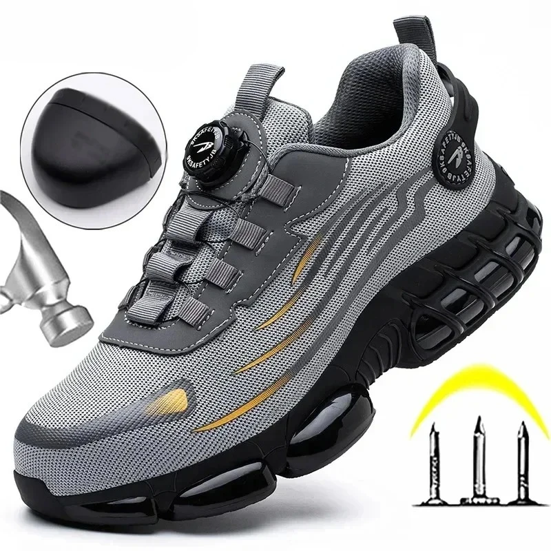 

Fashion Men Sport Shoes Security Protective Boots Men Rotating Button New Safety Shoes Men Anti-smash Anti-puncture Work Shoes