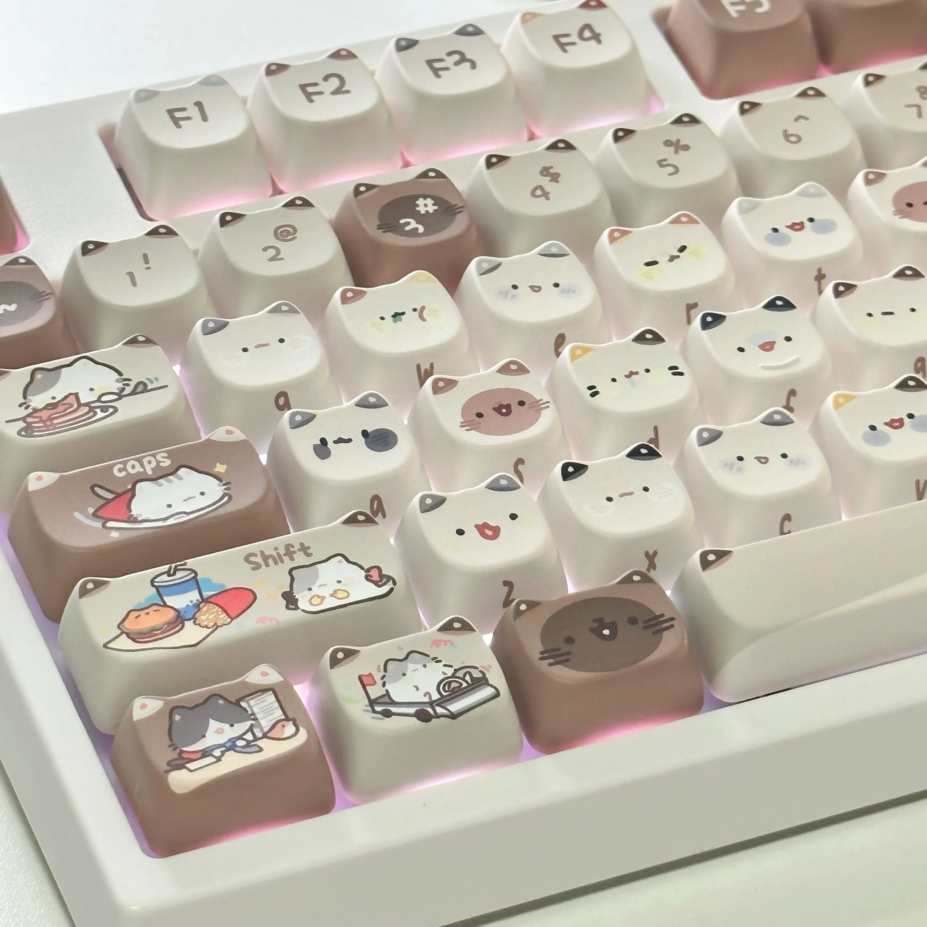 

Cat coffee keycaps mao highly customized kit mechanical keyboard cute cat height