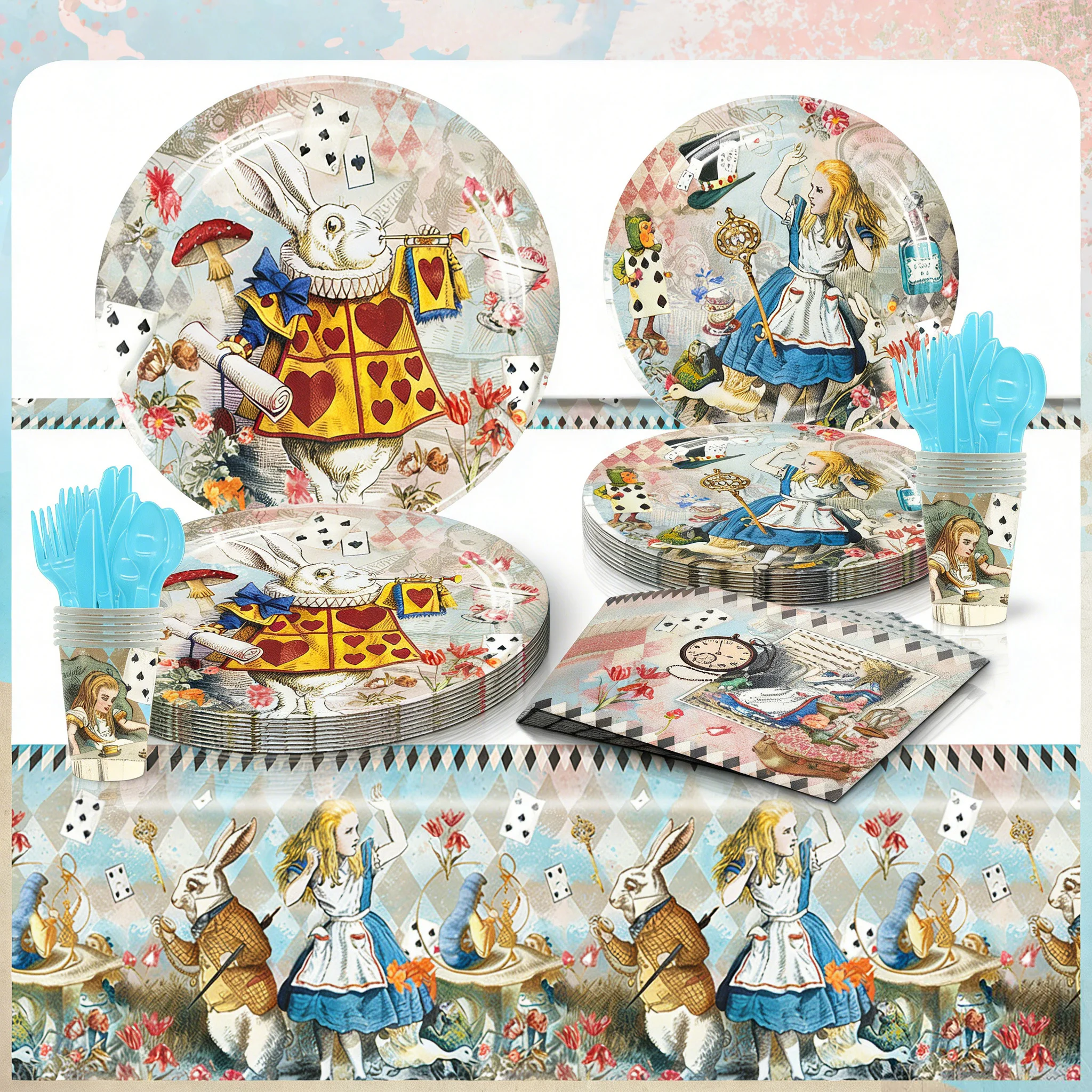 10/20 personas Disney Alicia en el país de las Maravillas decoración de fiesta de cumpleaños plato desechable taza mantel fondo suministros para fiesta ﻿