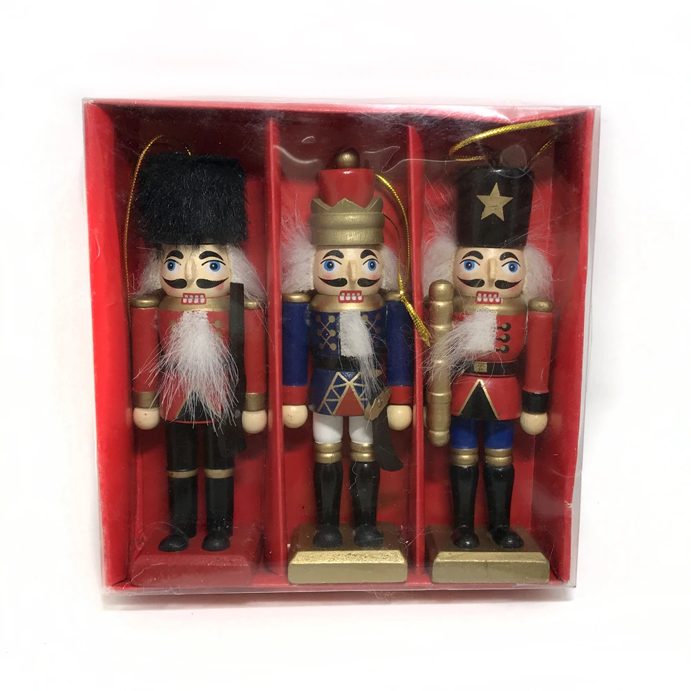 Ht141 Movable Doll Puppets Boutique 12cm Nutcracker New Soldier Walnuts People, Wood Hand-Painted Walnut Gifts 3pcs/Lot