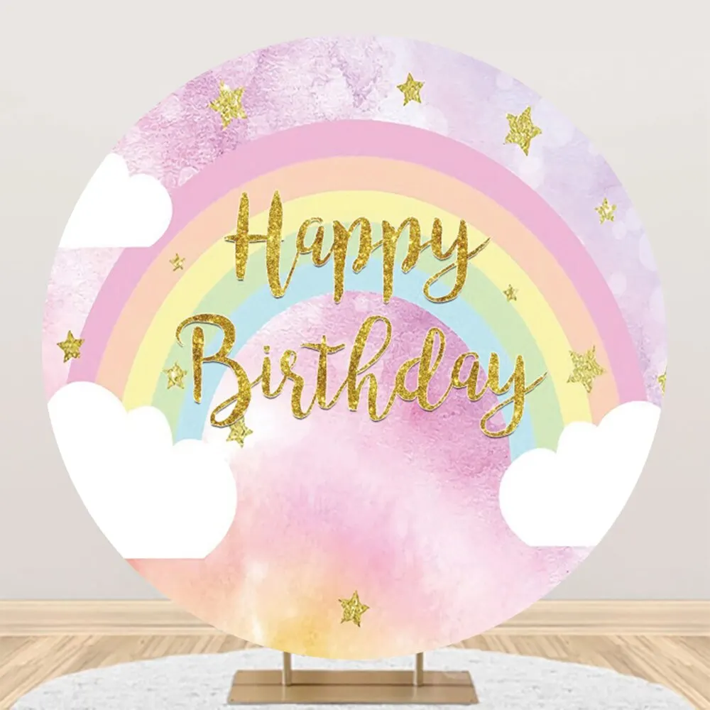 Newborn Baby Shower Rainbow Round Photo Background Glitter Kids Birthday Party Decor Circle Polyester Photography Backdrop