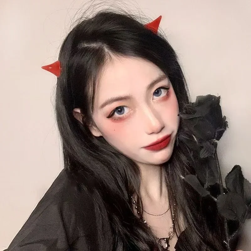 악마 뿔 헤어 클립 바레트, 공포 고딕 할로윈 코스프레 의상 파티 액세서리, 작은 악마 OX 뿔 할로윈 머리핀