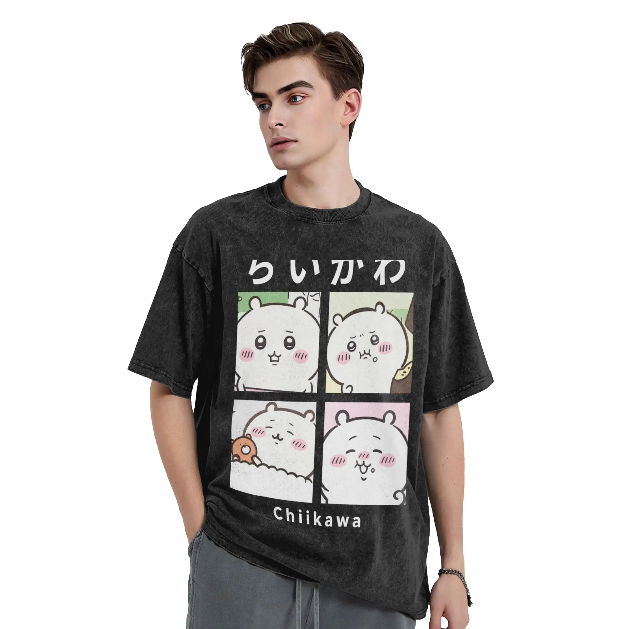 Chiikawa Usagi Hachiware  T Shirts Men 100% Cotton Funny T-Shirts O Neck  Tees Short Sleeve Tops Graphic Printed