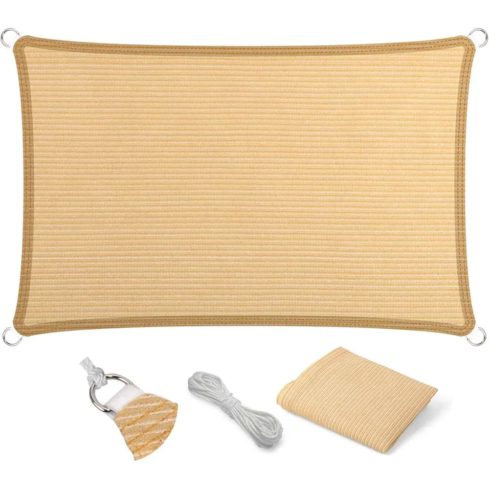 Straight Lat-Edged Sun Shade Sail Regular 13' x 18' Beige UV-Blocking Outdoor Fabric Cloth Awning or Pergola Patio Garden Backya