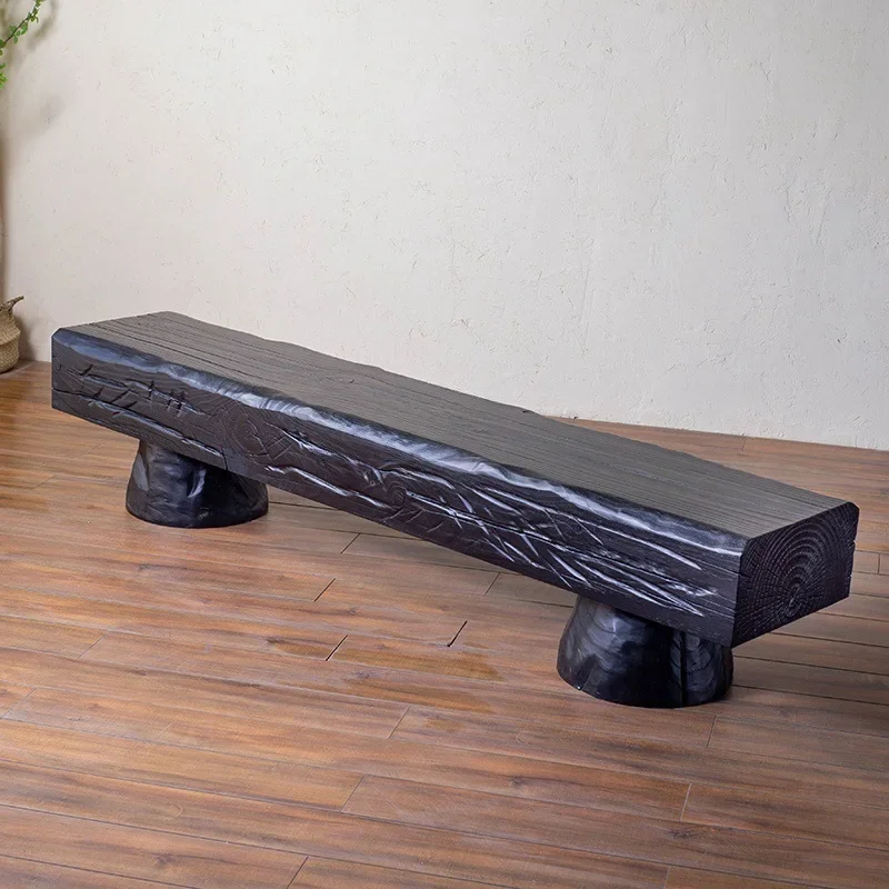 Log carbonization reception rest bench solid wood retro waiting chair charcoal shoe change