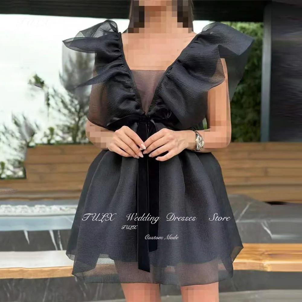 TULX Sexy V-Neck Black Prom Dress Mini Short Princess Party Dress Sashes Formal Event Party Gowns 2025 Corset Custom Made