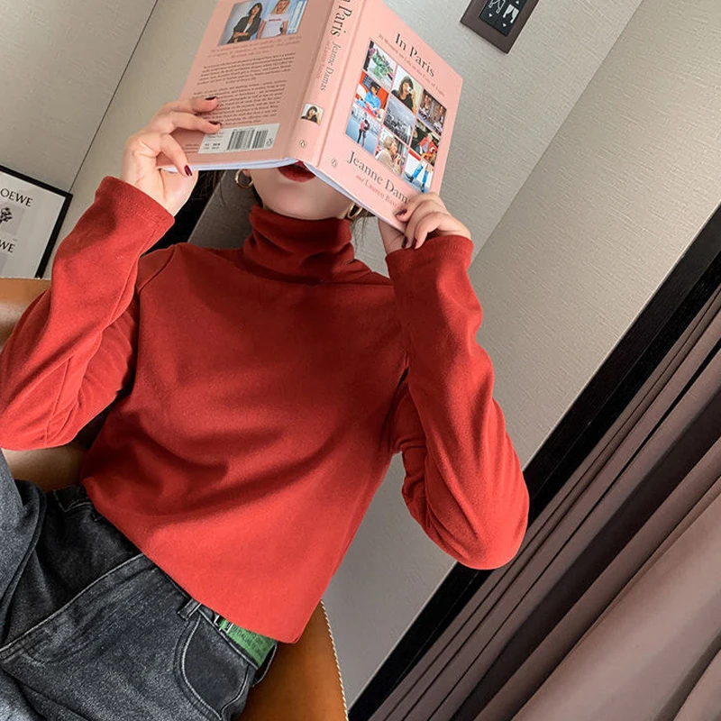 

1pcs Women Autumn Winter Thickening Warm Long-sleeved T-shirt Pile Collar Thermal Underwear Fashion High Collar Slim Thermal Top