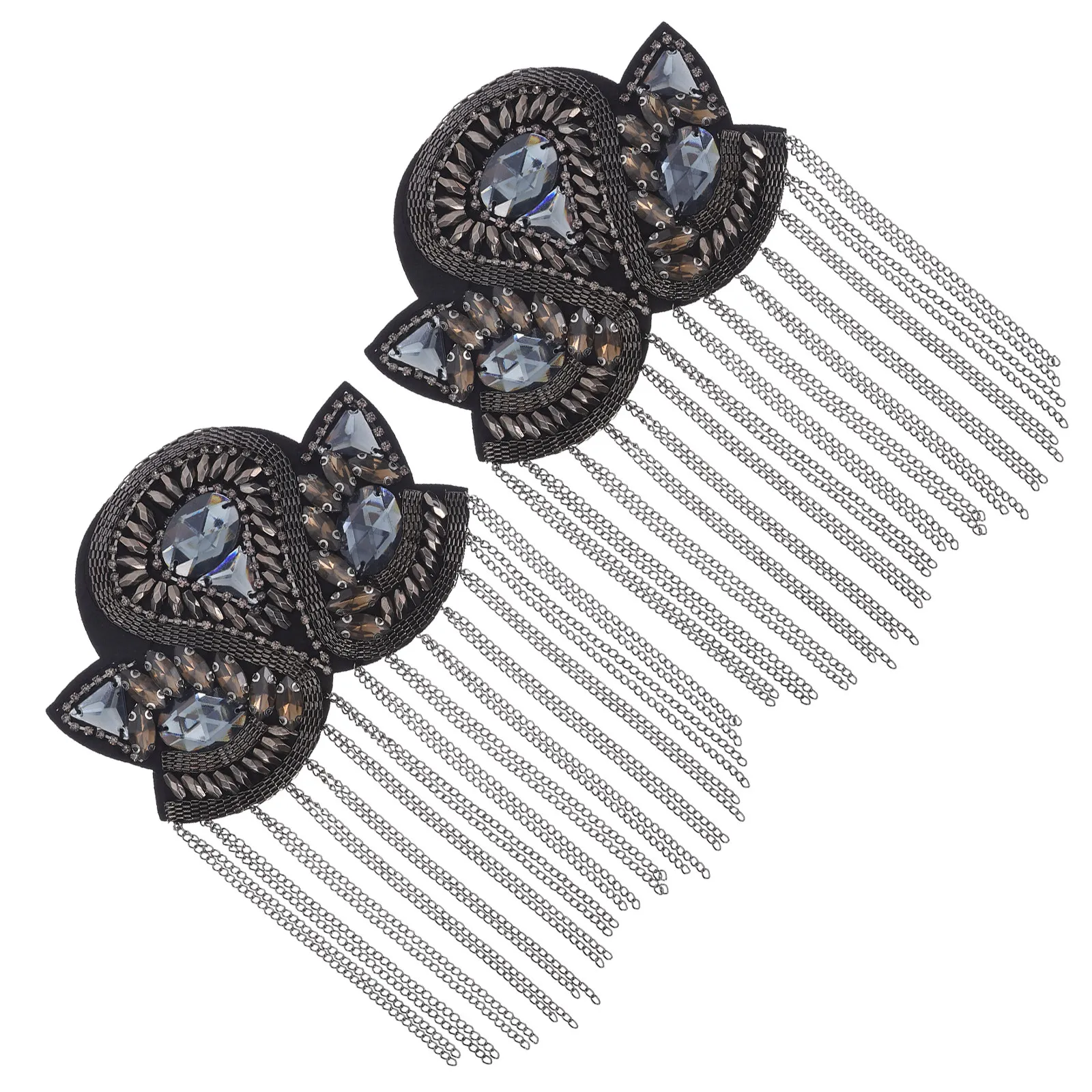 2Pcs Metal Tassel Chain Epaulettes Detachable Punk Rhinestone Shoulder Brooch Pins Blazer Accessories Festival Costume Suit