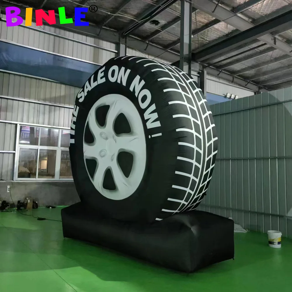 Customized Giant Inflatable Tire For Advertising Oxford Blow Up Car Tire Balloon With Base Outdoor Display