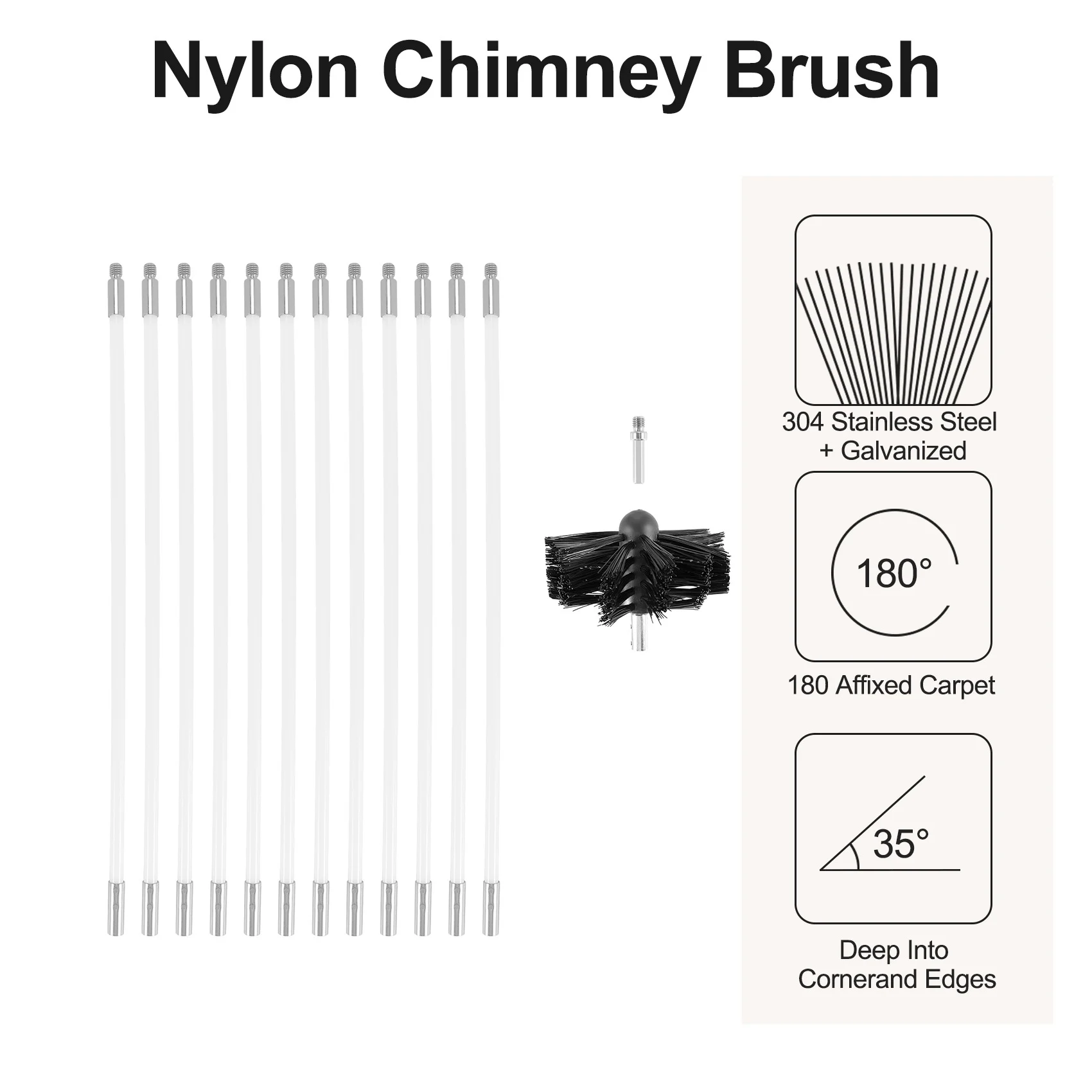 AEE4-14Pcs Chimney Cleaner Brush Clean Rotary System Fireplace Kit Rod Tool Set Home Kichen Cleaning Brush