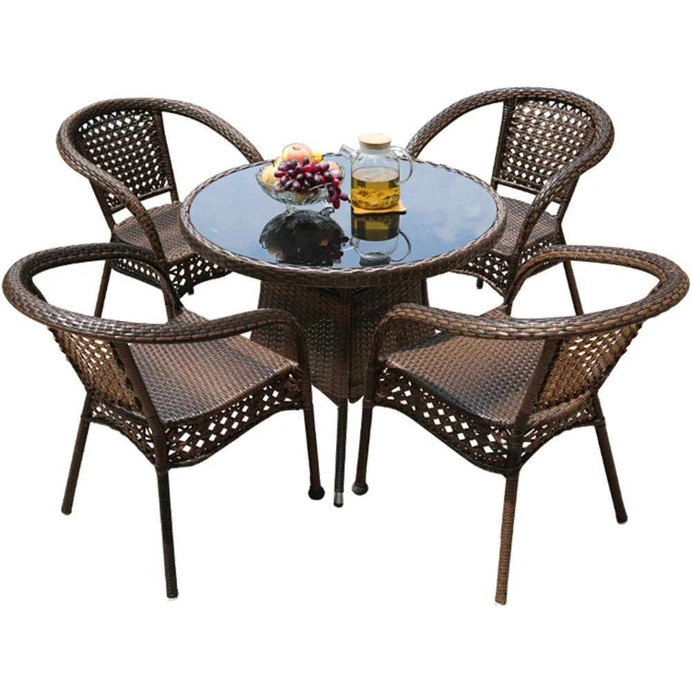 2026 Modern Minimalist 4 Kişilik Taşınabilir Açık Hava Rattan Veranda Masa Sandalye Takımı, Balkon ve Kafe Kullanımı için Küçük Sehpalı