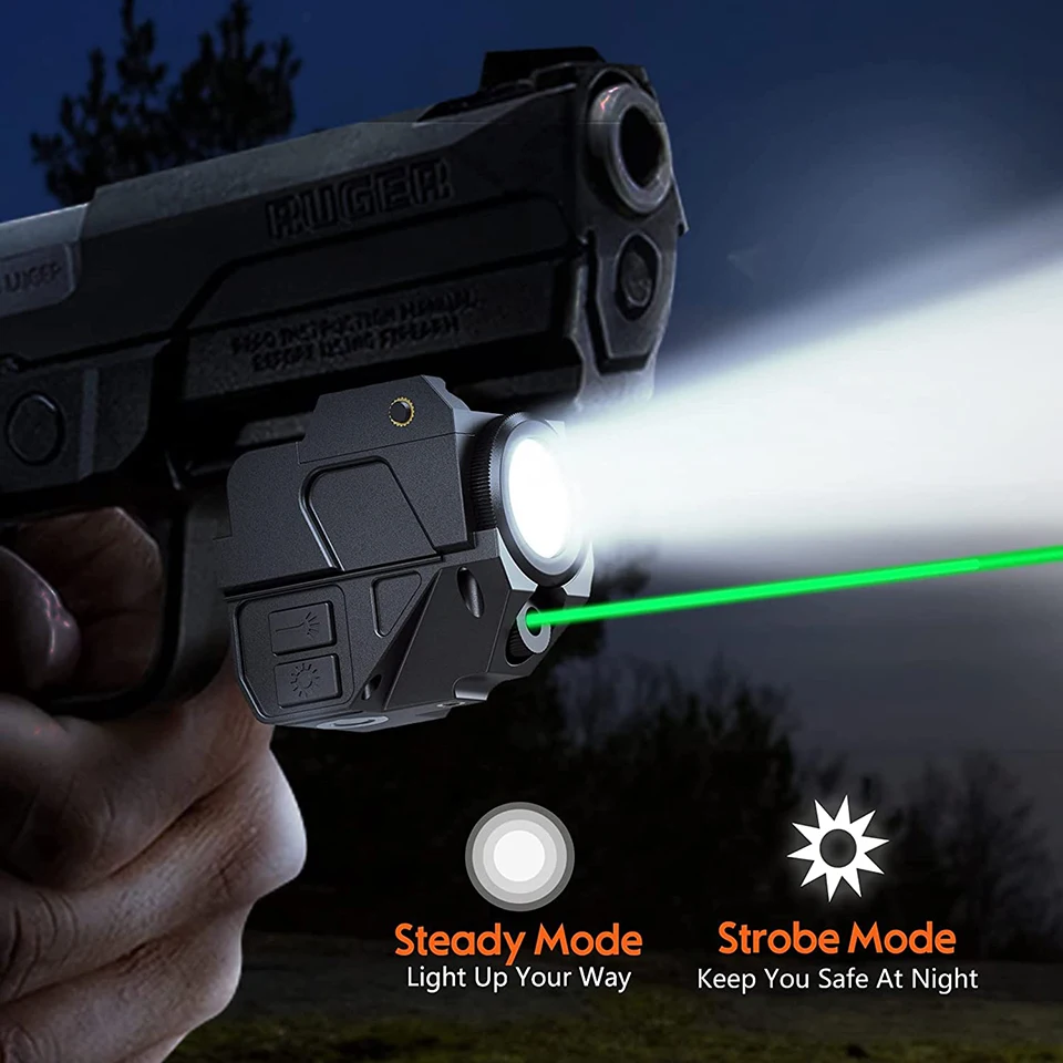 Tactical Flashlight Green Laser Sight LED Combo Pistol Light Compact Magnetic Charging Strobe Weapon Light for Picatinny Rail