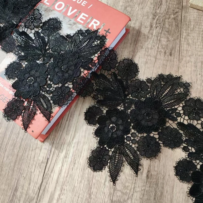 20cm wide high-quality water soluble embroidery black lace 2025 dress cheongsam decorative fabric cuff corsage sewing material