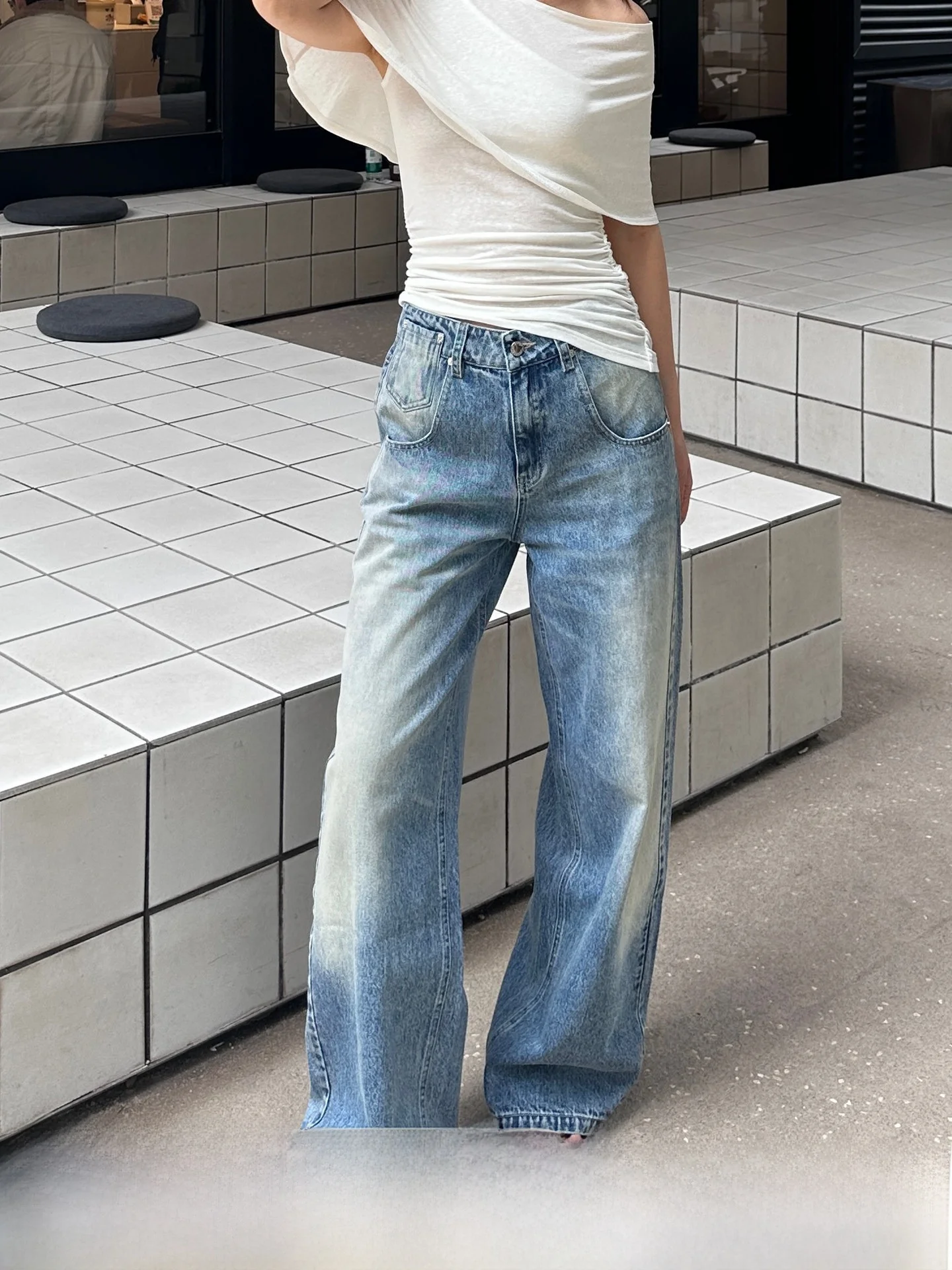 

Goosfir High Waist Blue Straight Leg Cotton Denim Pants Loose Fit Casual Slimming Jeans Women's Spring Fashion Ladies' Premium