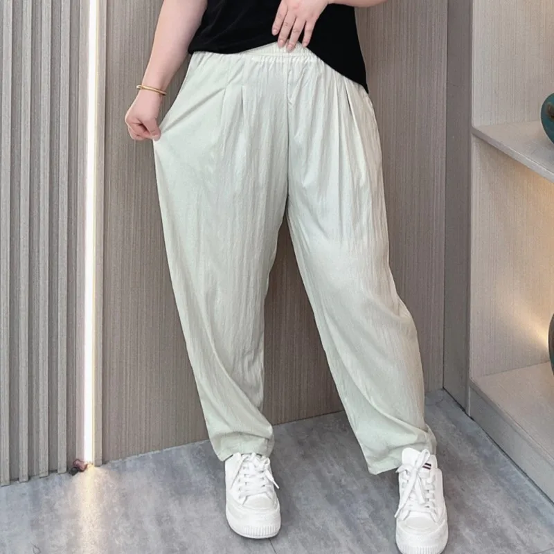 Summer Thin Casual Harem Pants Women 2024 New Plus Size Loose Fold Ankle-Length Pants