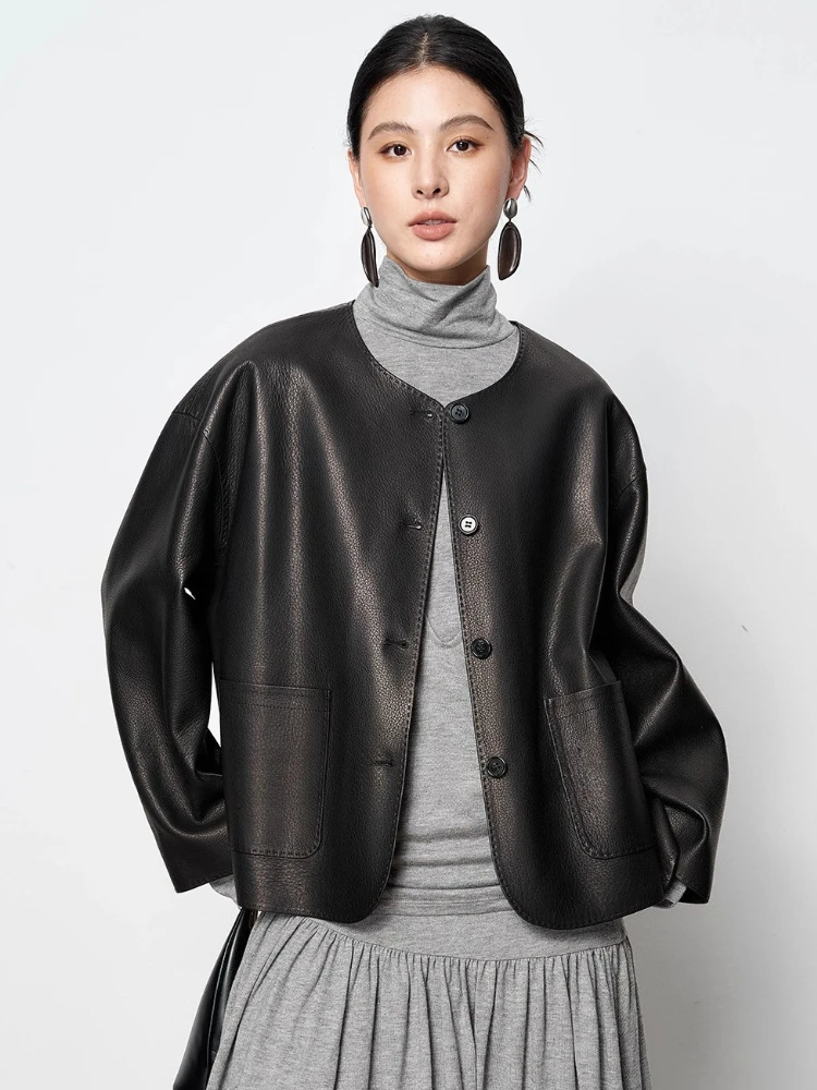 Женская куртка из натуральной кожи, из натуральной козьей кожи, винтажная, короткая, свободного кроя, на пуговицах, повседневная верхняя одежда, куртка для весны и осени.