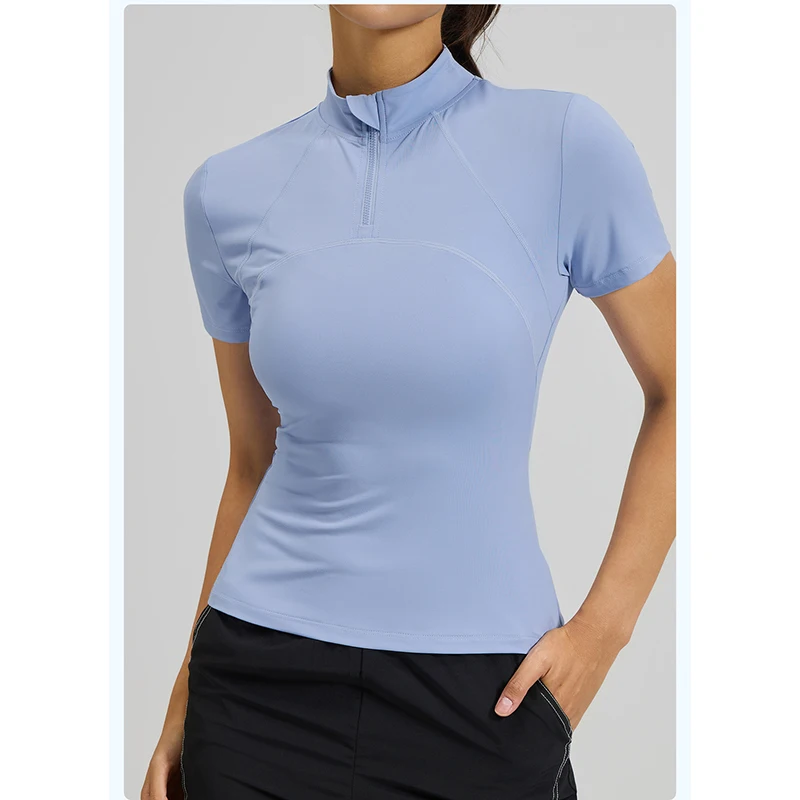 

2026 Summer New Women Short Sleeve Yoga Top Mesh Back Breathable Slim Fit Four-Way Stretch Sports Shirt for Running Fitness