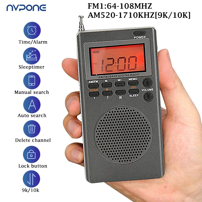 Portable FM AM Radio Mini 9K/10K Radios Receiver Built-in Speaker Backlight HD Display Screen Alarm Clock Sleep Timer Elder Gift