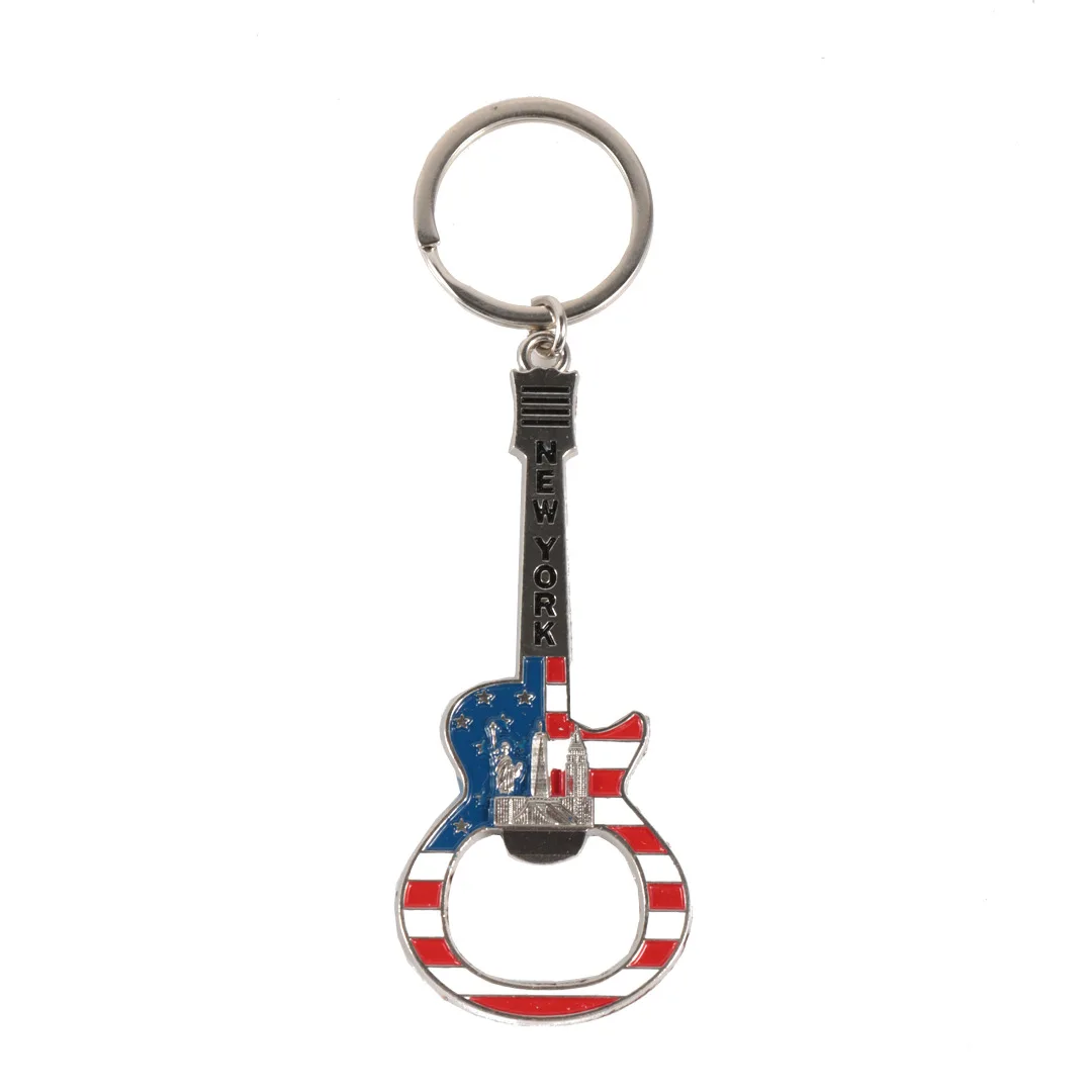 Personalized American Travel Souvenir Keychain Fashion Guitar Pattern Key Ring Creative Musical Instrument Pendant for Daily Use