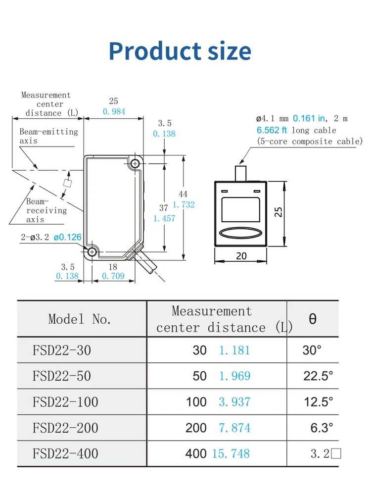 FSD22Square Shape Series High-Precision Analogue Height Thickness laser Displacement Sensors Measuring Sensor Switch Micro laser – Detail 21
