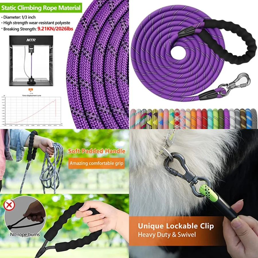 

Long Leash, 150Feet Extra Long Leash for Large Breed Dog with Swivel Lockable Hook, Heavy Duty Dog Lead for Walking, Hunting, C