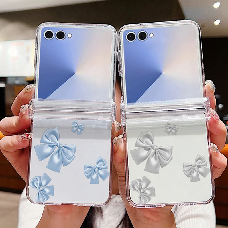 Colorful Bow Tie Clear Phone Case For Samsung Galaxy Z Flip 7 6 5 4 3 5G Folding Hard Back Cover For Samsung Z Flip5 Flip4 Flip6