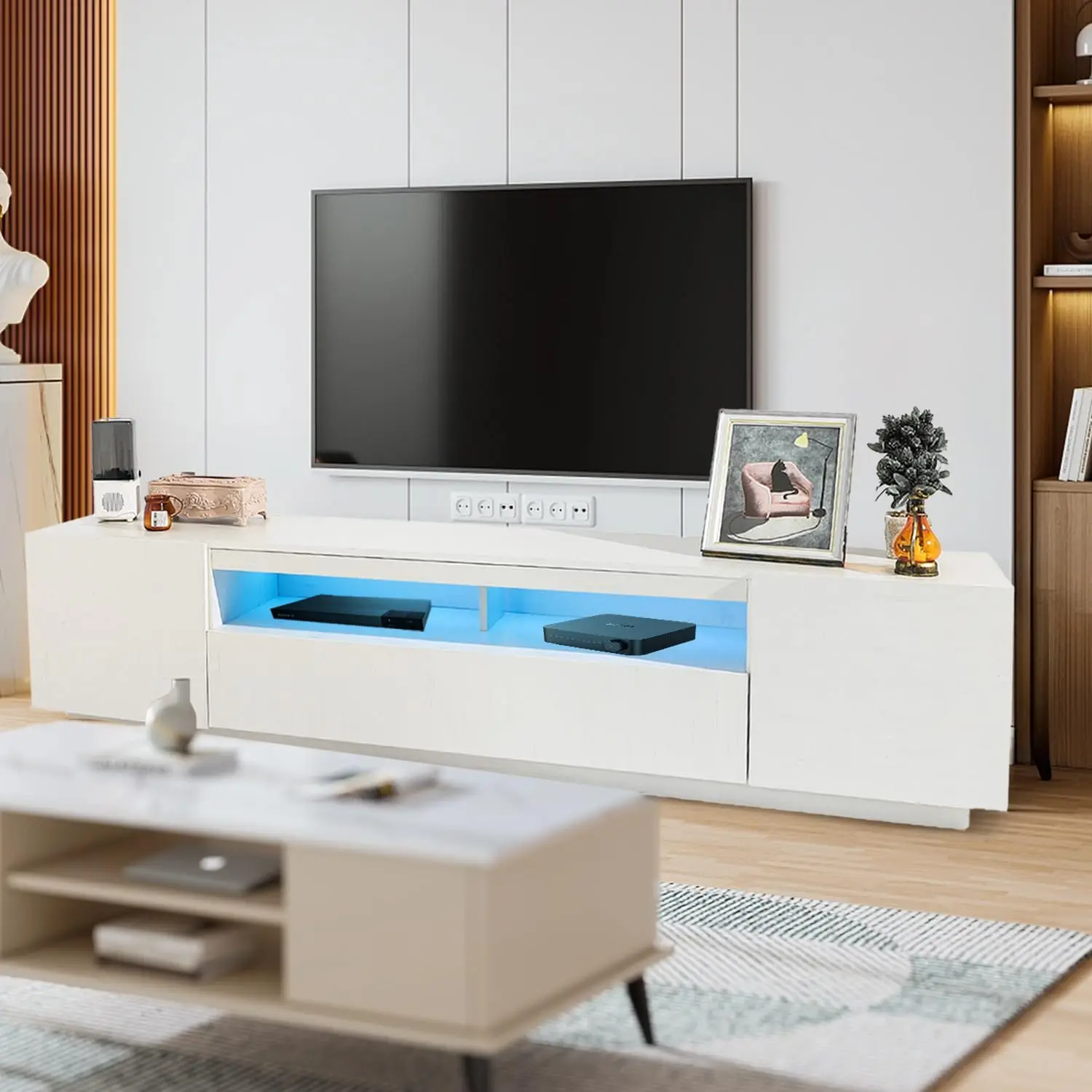 

Тумба под телевизор, медиацентр с местом для хранения, современная подставка для телевизора 70 дюймов со светодиодной подсветкой, консольный столик с 3 шкафчиками