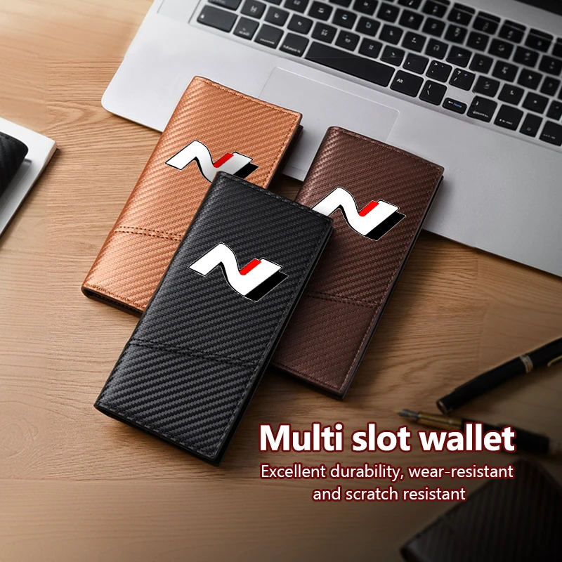 For Hyundai Car Men's Wallet Carbon Card Holder Coin Pocket Driver's License Purse N Line Tuscon NX4 I20 I30 I10 Sonata Elantra - view 3
