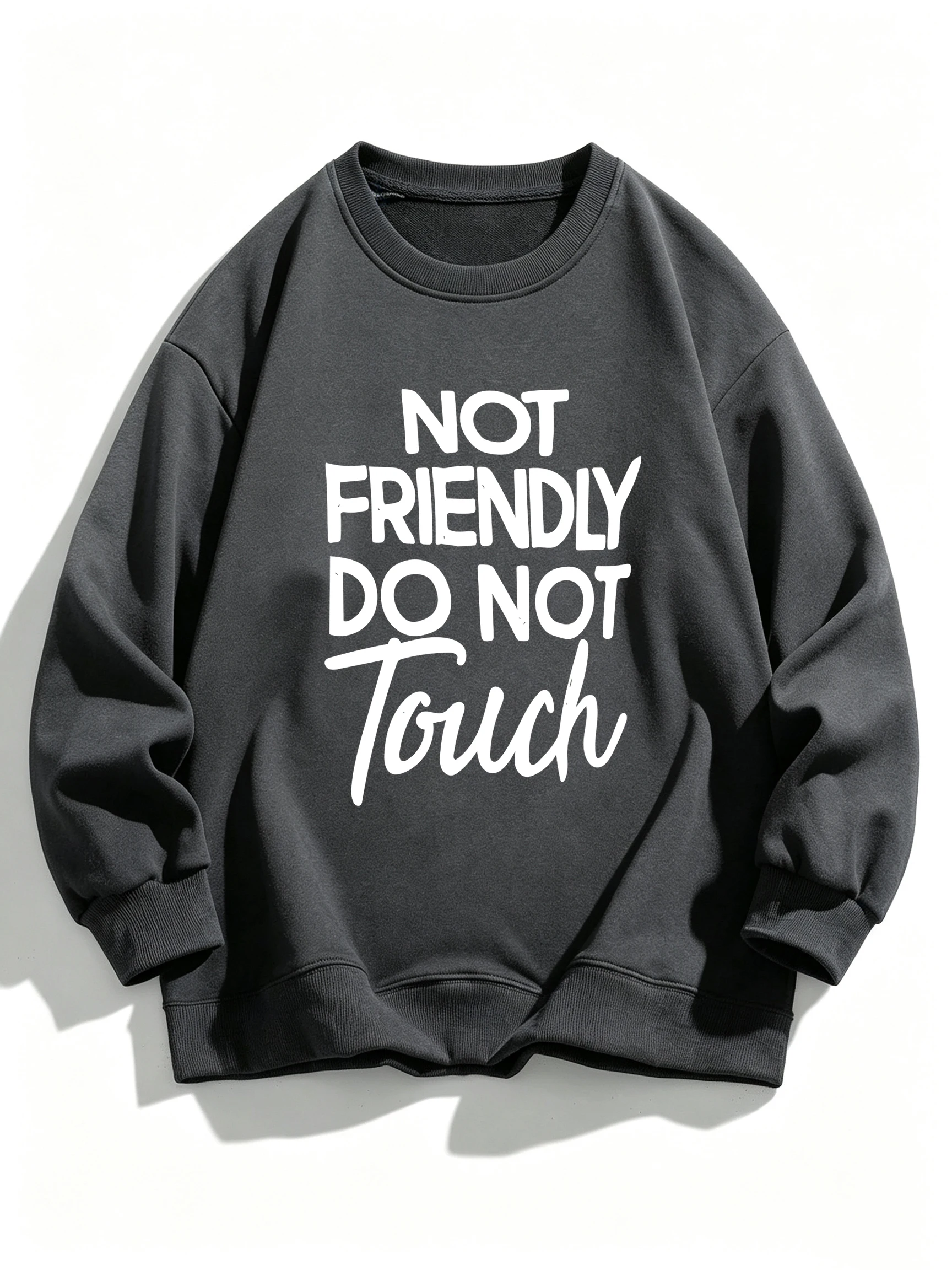 Not Friendly Don'T Touch Print Woman Loose Sport Pullover Y2K Fleece Sweatshirt Autumn O-Neck Clothes Casual Soft Sportswear