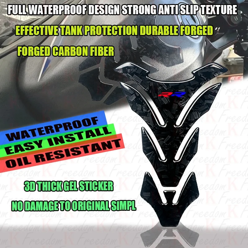 3D Forged Carbon Fiber Tank Pad Protector Sticker Decal For Fit For S1000RR M1000RR 703RR 350RR Waterproof & Anti-slip Scratch