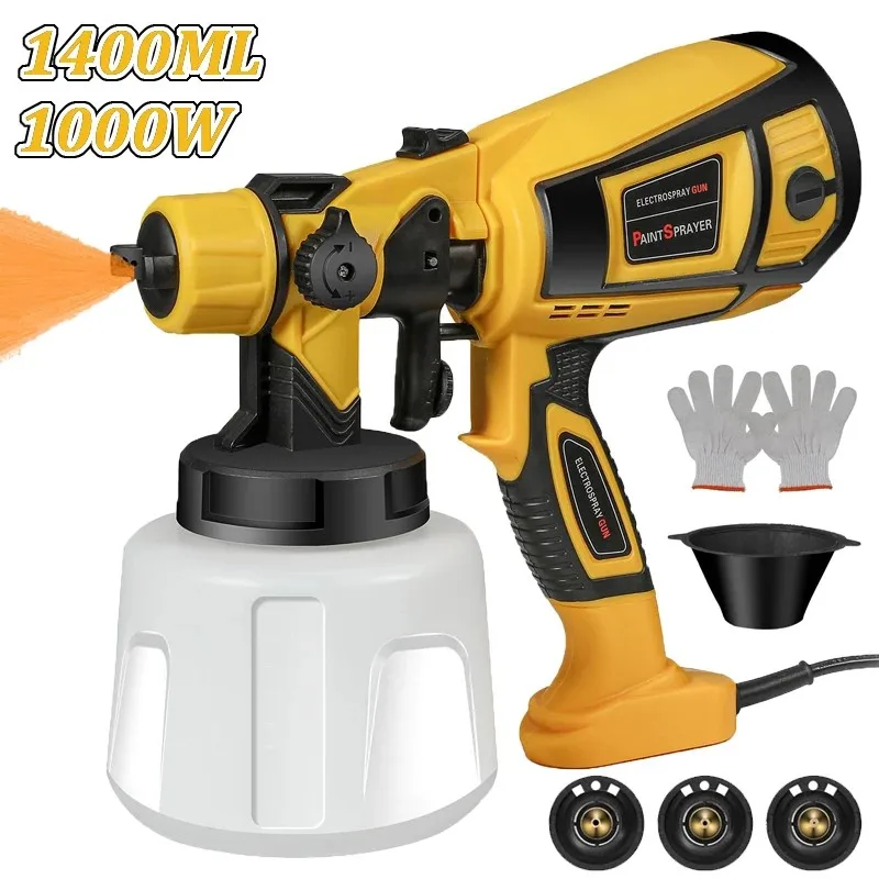 Pulvérisateur de peinture électrique 1400ML, pistolet à peinture en aérosol haute puissance 1000W avec 4 buses pour meubles, armoire, clôture, porte murale, travail de bricolage