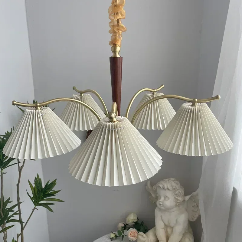 Home Decoration Retro Style Pendant Light Pleated Fabric Lampshade Led Lamp Nordic Living Room Dining Bedroom Hanging Chandelier