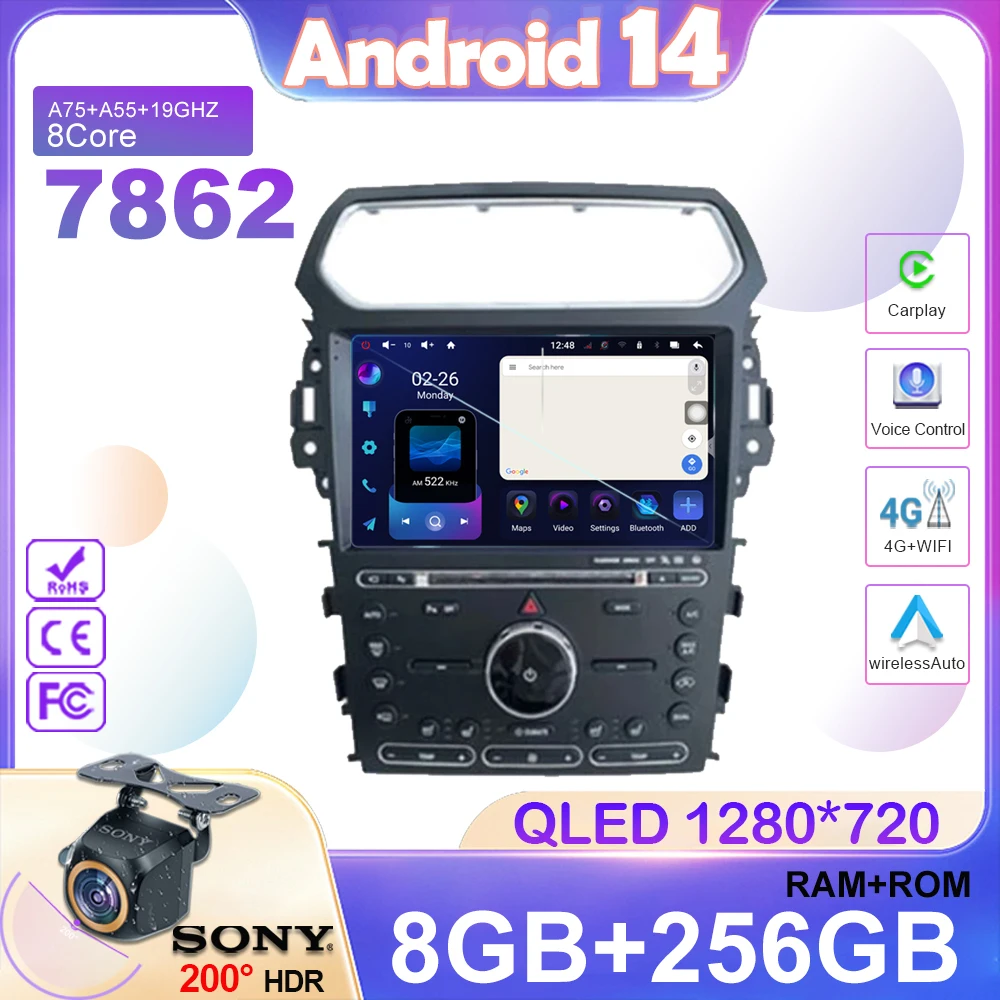 Car For Ford Explorer 5 2011 - 2019 Android Auto Radio Head Unit Multimedia Player GPS Navigation Carplay QLED WIFI NO 2din DVD