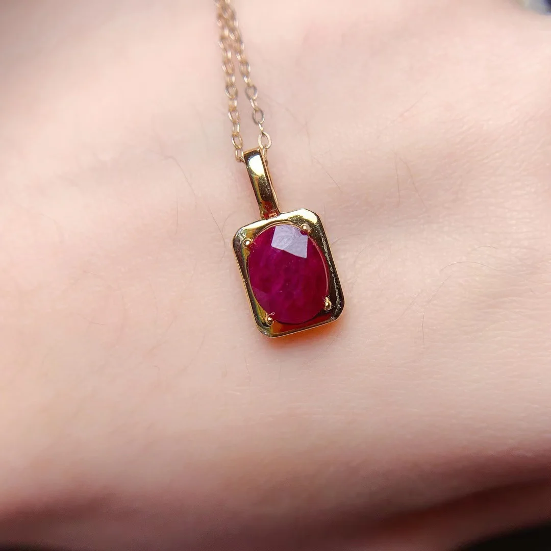 925 Sterling Silver Natural Ruby Pendant Carry Certificate Free Shipping Ladies Birthday Gift