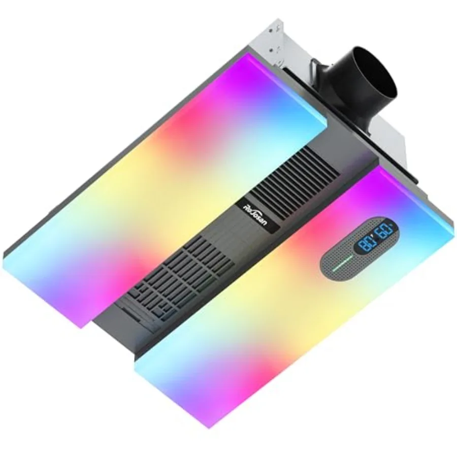 Bathroom Exhaust Fan with Heater Smart Fan Bluetooth Speaker 2 Heat Levels Humidity Odor Sensor RGB 3CCT Lighting Remote Contro