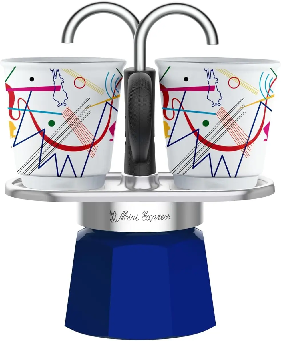 

Набор Mini Express Moka: кофеварка на 2 чашки с рюмками, светло-голубой алюминий