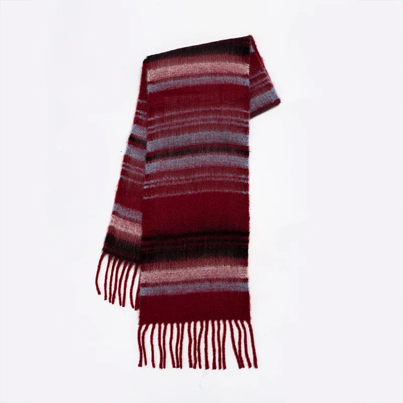 Зимний мягкий шарф USPOP в стиле ретро с бахромой и градиентными горизонтальными полосками, Толстые Длинные Теплые шарфы