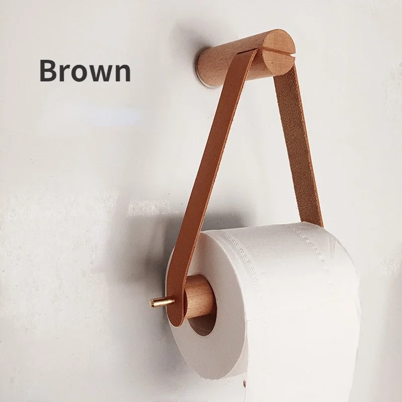 Kitchen Vertical Paper Towel Holder Bathroom Toilet Wooden Pure Copper Wall Paper Roll Holder Nordic Perforated Napkin Holder