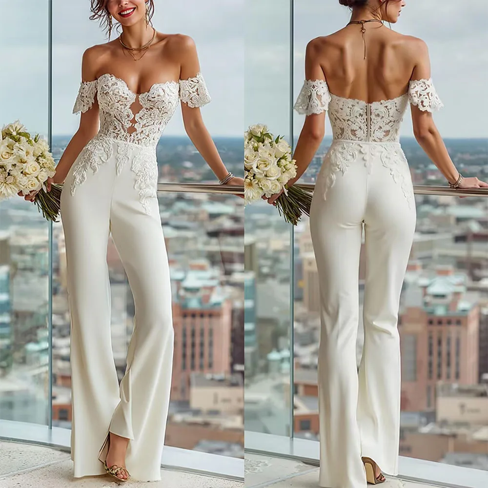 

High Quality Customized Off Shoulder Straight Appliques Floor Length Vestidos Feminino Elegante Reception Dresses for Weddings