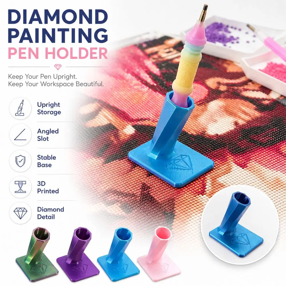 3D Printed PLA Diamond Painting Pen Holder Stable Square Base Angled Pen Slot Rhinestone Art Pen Stand Diamond Pattern