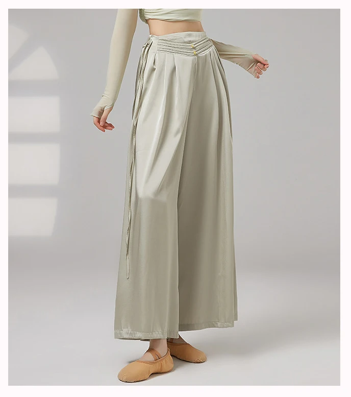 Klassische Tanzhose für Damen, weites Bein, lange Satinhose, Seitenbänder, modernes Tanz-Performance-Kostüm, Ballett-Trainingskleidung – Detail 4