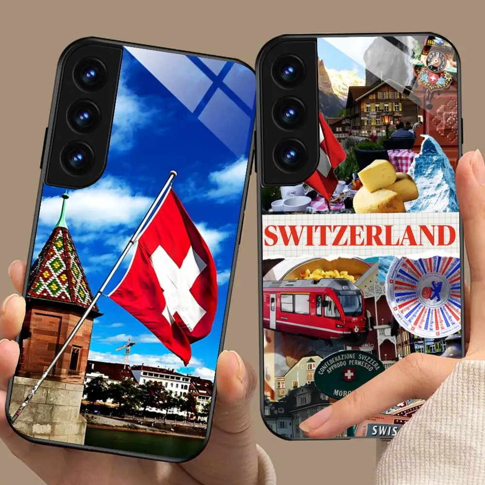 

Switzerland Flag Glass Mobile Phone Case for Samsung Galaxy A56 55 54 53 52 51 36 35 34 23 16 15 5G Colorful Cover