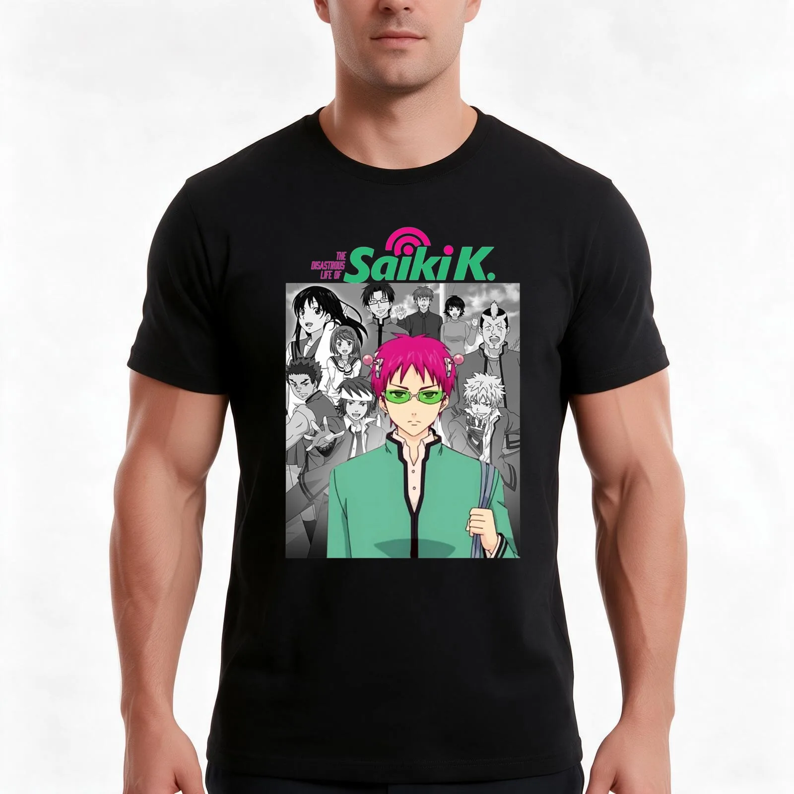 Saiki K Life T-Shirt, Summer Casual Cotton Tee, Oversized Streetwear Tops, Vintage Graphic Print, Loose Fit Short Sleeve