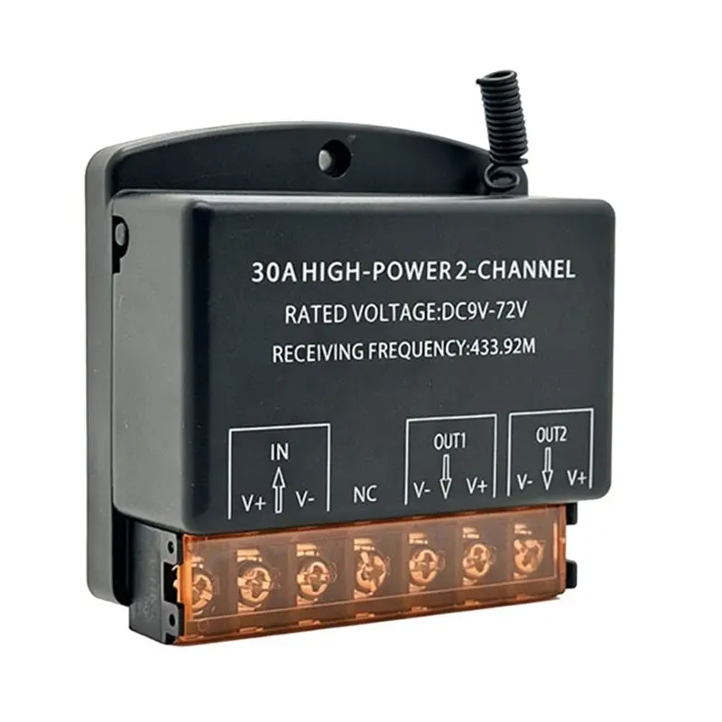 433Mhz DC 9-72V 30A 2 Channel Relay Wireless Receiver For Motors Water Pumps Lights Switch-LICG