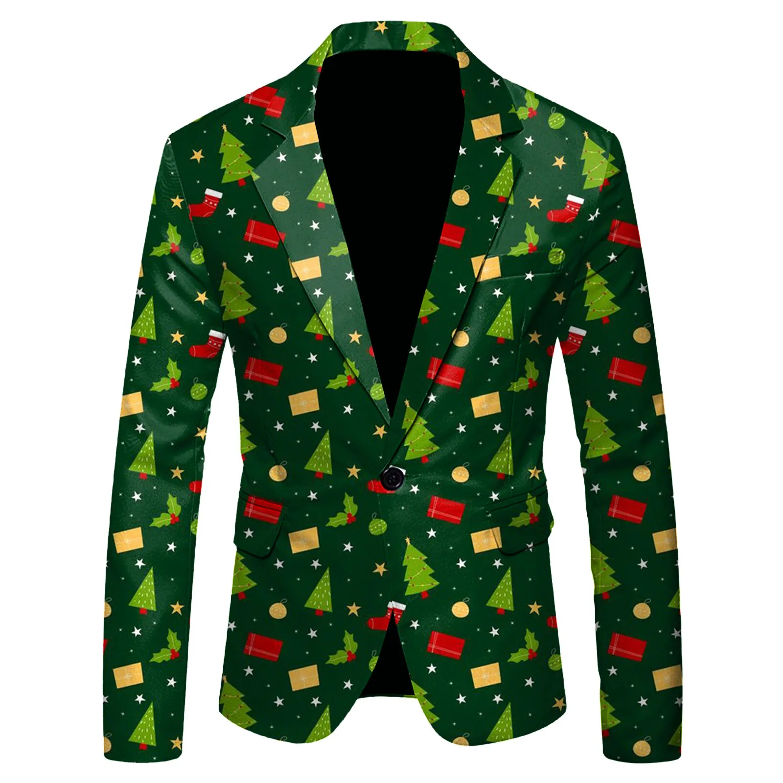 Fashion Christmas Men Blazers Clothes Green Buttons Long Sleeved Plus Size Christmas Night Party Suits Blazers Jacket male coat