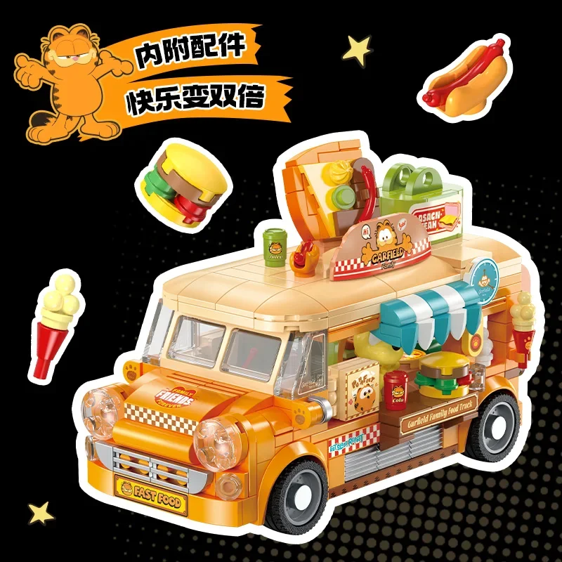 Spot Fermi Building Blocks Garfield Food Cart Dining Cart Building Blocks Trendy Play Assembly Movable Ornament Model Collection