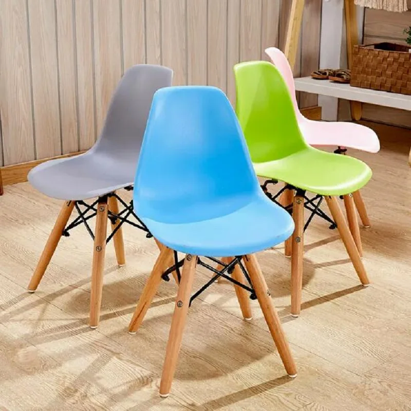 Kindergarten children\'s chairs Modern simple solid wood children\'s dining chairs Home use children\'s colored plastic stools