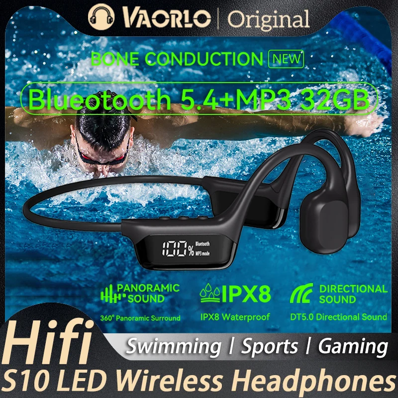 

Наушники для плавания IPX8, водонепроницаемые наушники с костной проводимостью, MP3-плеер, беспроводная Bluetooth 5,4, гарнитура, светодиодный дисплей с 32 ГБ ОЗУ
